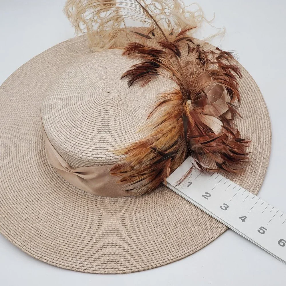 Fleur de Paris Boater's Straw Hat with Feathers
